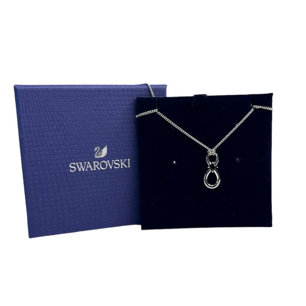 Swarovski Crystal Unisex Infinity Pendant, Black, Rhodium Plated Necklace